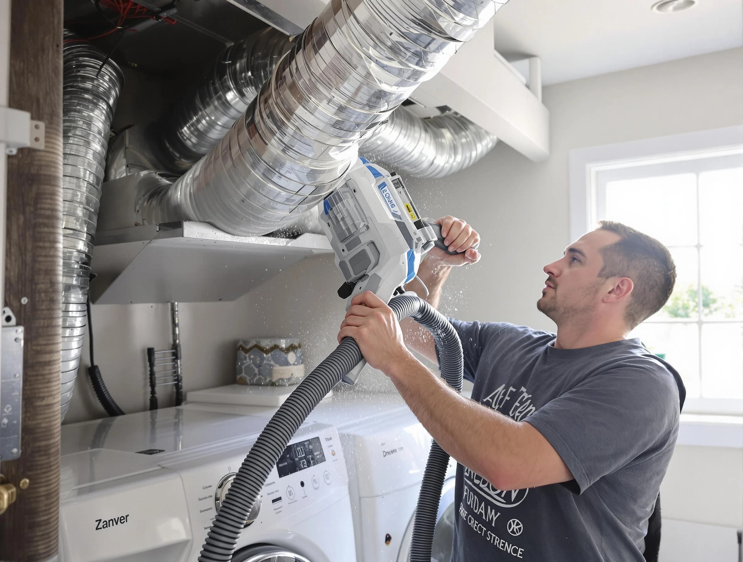 Pine Dryer Vent Cleaning specialist cleaning deep within a dryer vent duct system in Pine